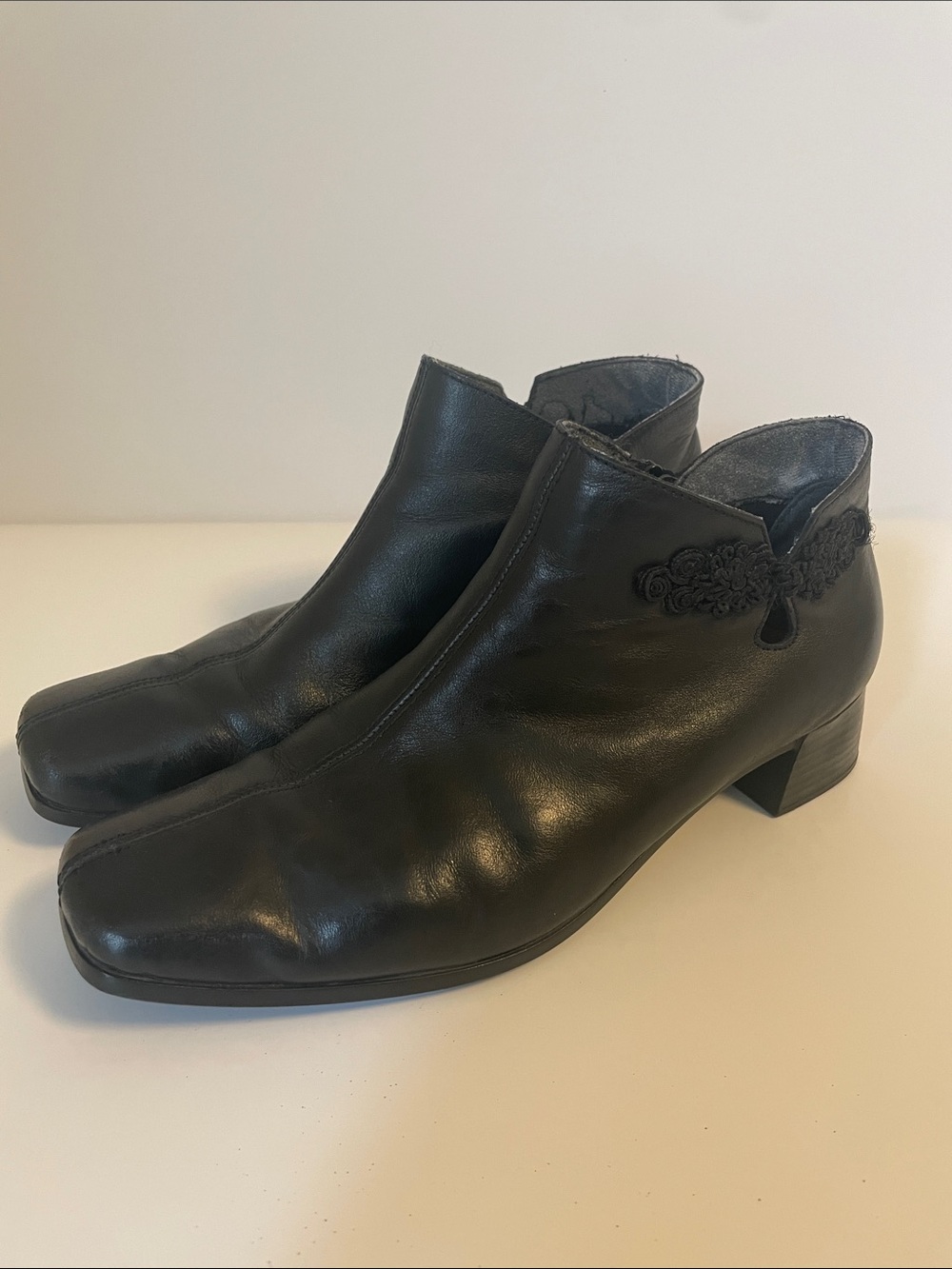 Rieker Black Leather Ankle Boots EU 38 US 7.5 Comfort Block Heel Booties